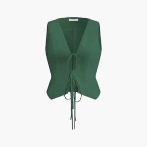 Commense Deep Green Sleeveless Tie Blouse Medium